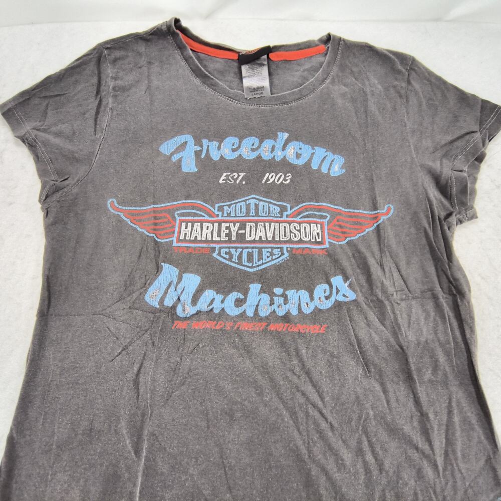 Harley Davidson Graphic Short Sleeve T-Shirt Womens Size Large L Gray